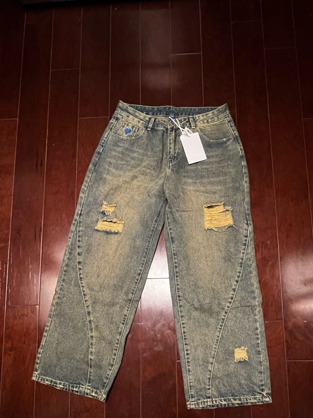 Aelfric Eden Distressed Washed Green Denim Jeans